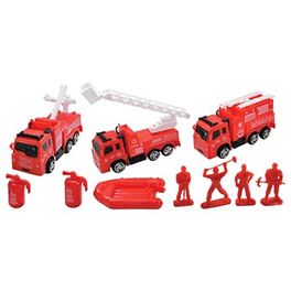 Caja 11 pzas vehículos bomberos y accesorios - 89815938